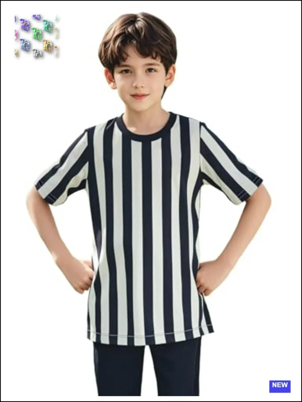 Kid's Referee Shirt Black & White Stripe Polyester Umpire Jersey Pullover